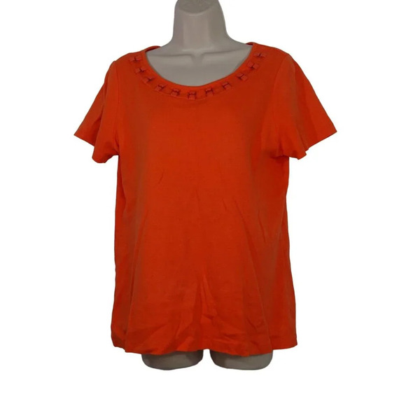 Kim Rogers Orange Short Sleeve Knit Top Tshirt Women Size M Fall Halloween FLAW - Picture 1 of 7